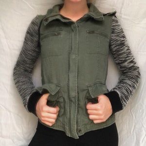 Mudd Juniors Knit Sleeve Utility Jacket